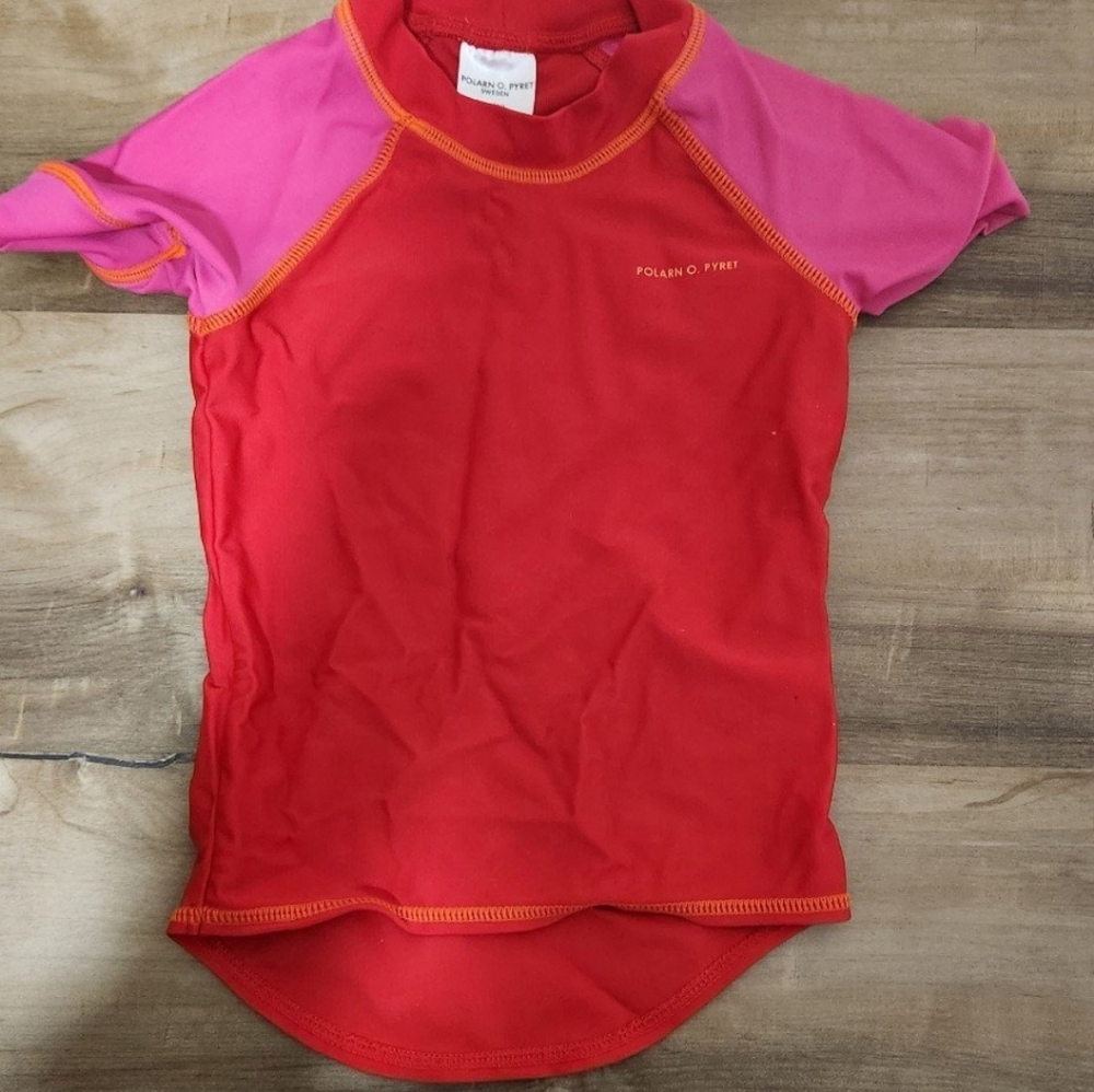 Polarn O. Pyret Kids Red and Pink Swim Shirt